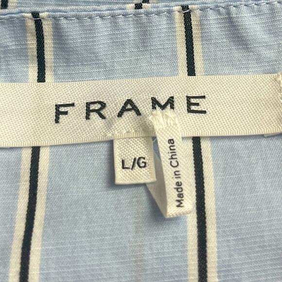 Frame Midi Dress Asymmetrical Ruffle Hem Sleeveless Blue Stipe Women Size Large - Picture 13 of 16